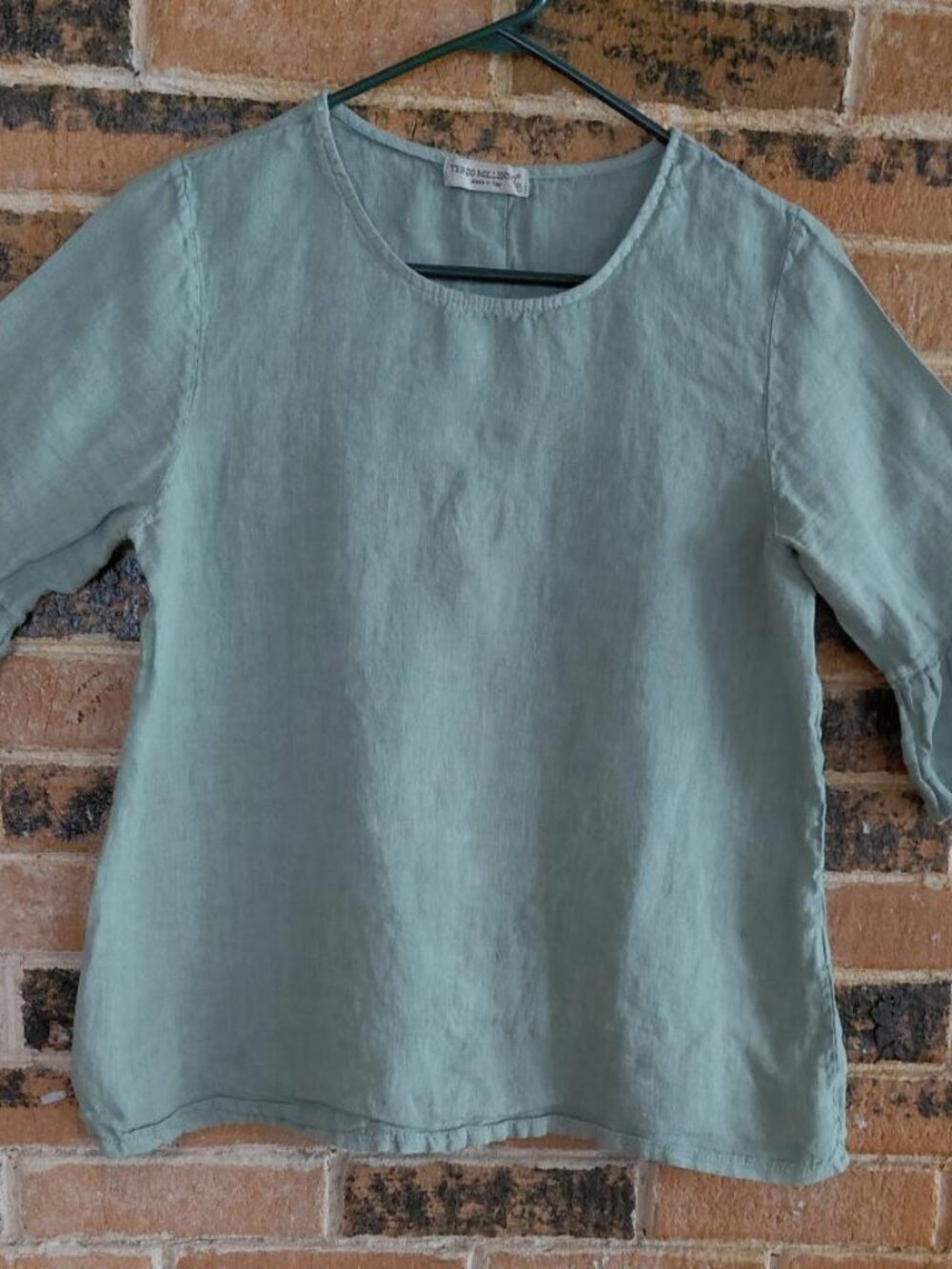 Terzo Millenio Soft Green Linen Flare Sleeve  Lagenlook Top -